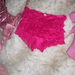 Sugar Thrillz Hot Pink Lace Bloomer Shorts